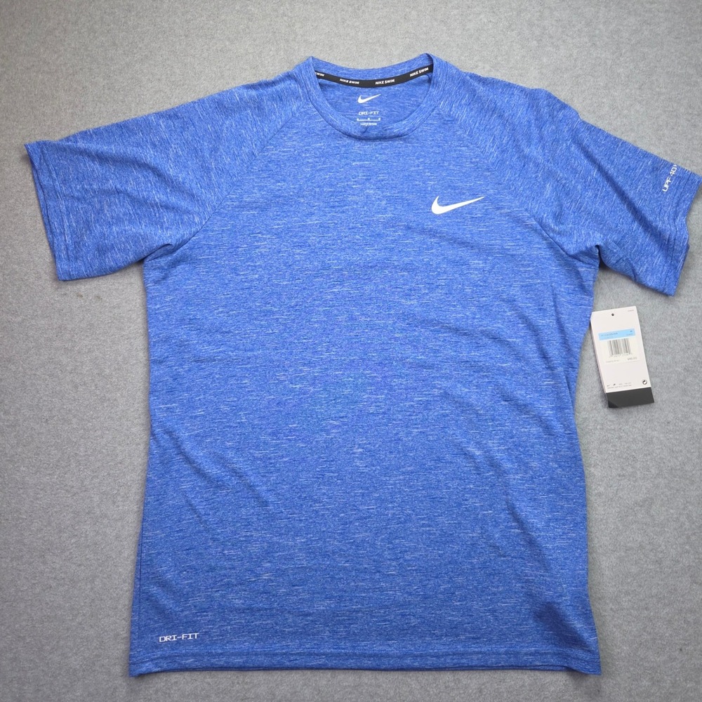 Nike Swim Shirt Mens M Blue Heather Rash Guard UPF 40+ Athletic Surf Active